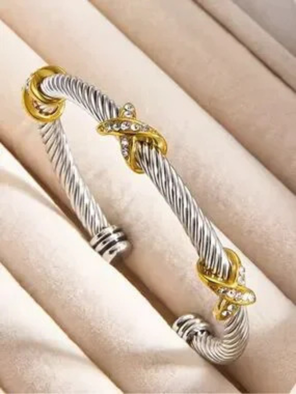 Classic Two-Tone Twisted Cable Bangle Bracelet